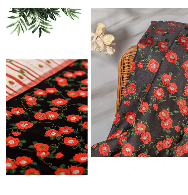 Nishijin Ori Brocade Fabric: Japanese Floral Satin, 59/29.5" Wide