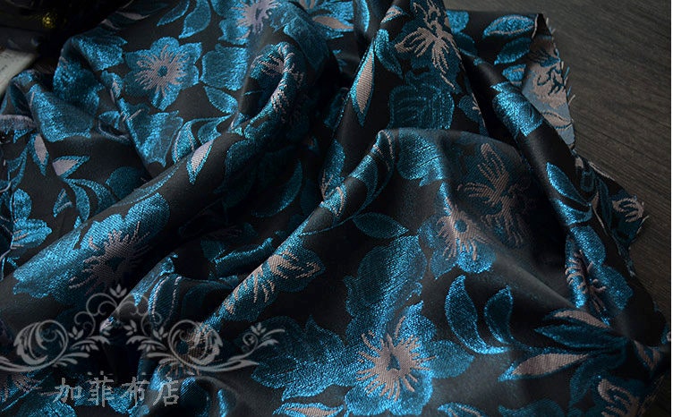 Blue Dandelion Paisley Jacquard Fabric: Ethnic Style Woven Upholstery, 59" Wide