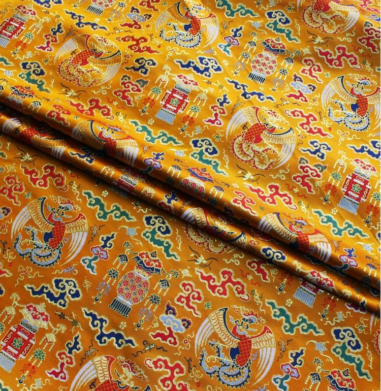 Peacock Lantern Brocade Fabric: 58"W Chinese Rayon Sewing Material - Poppylollipop