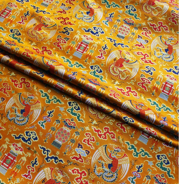 Peacock Lantern Brocade Fabric: 58"W Chinese Rayon Sewing Material