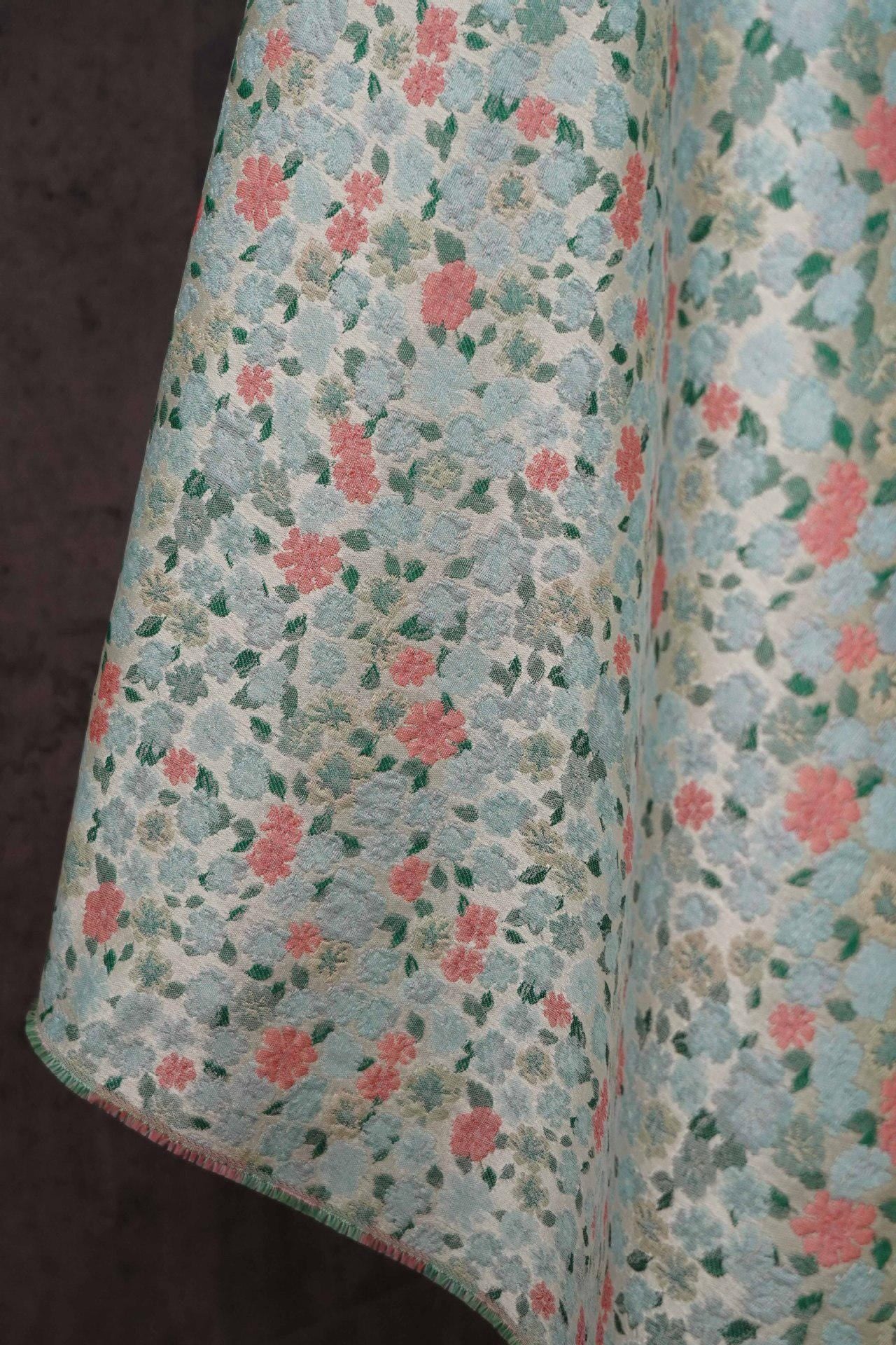 Blue & Pink Floral Jacquard Fabric - 63"W Chinese Style