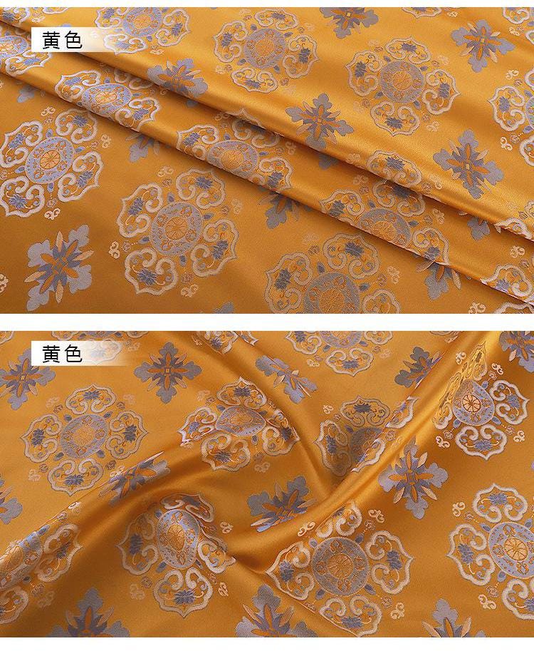 55"W Tibetan Damask Jacquard Fabric: Buddhism Decor, Costume, Upholstery - By The Meter