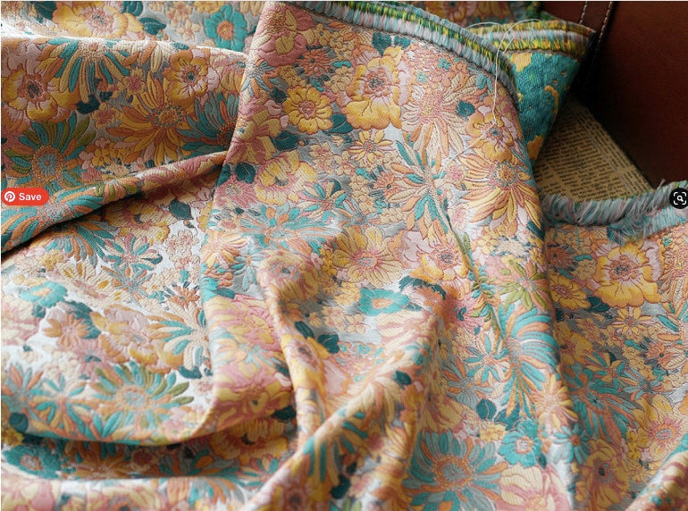 Floral Jacquard Fabric: 3D Flower Designer Fabric, 55" Wide