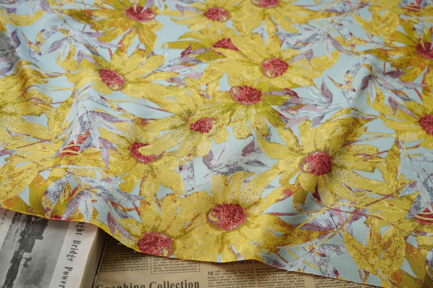 Floral Jacquard Fabric: Island Style Pink Flowers, 55" Wide