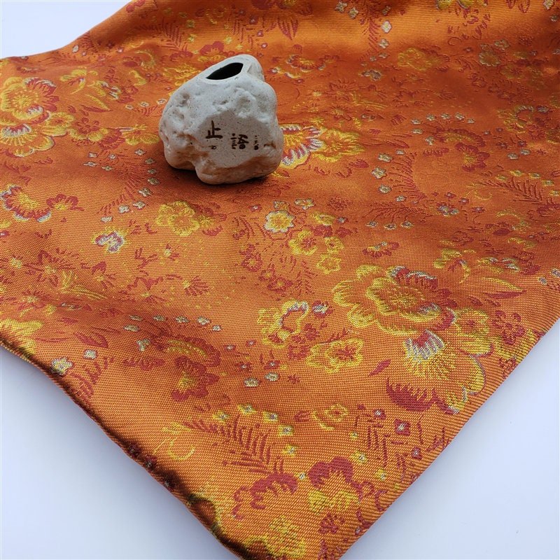 Peony Flower Silk Brocade Fabric: Dark Green Upholstery, Costume, Decor - 57"W - Poppylollipop