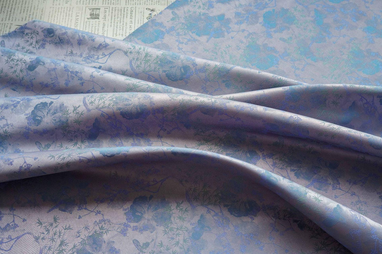 Bamboo Leaf Floral Brocade Fabric ��� Watercolor Jacqua" Wide