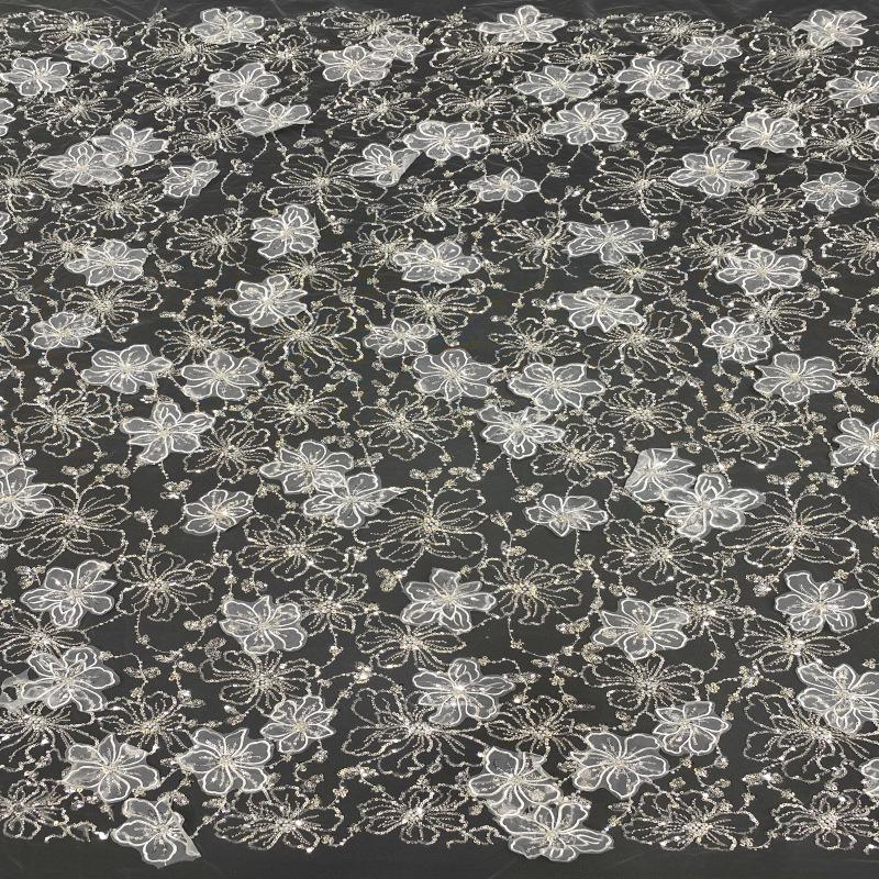 Floral Appliqu�� Lace Fabric: Beaded Sequin Embroidery, Bridal Dress Mate