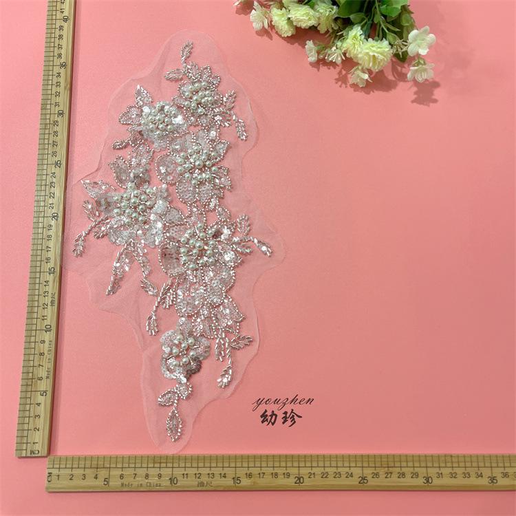 Embroidered Sequin Lace Trim: Light Ivory Bridal Wedding Veil Fabric - By The Yard