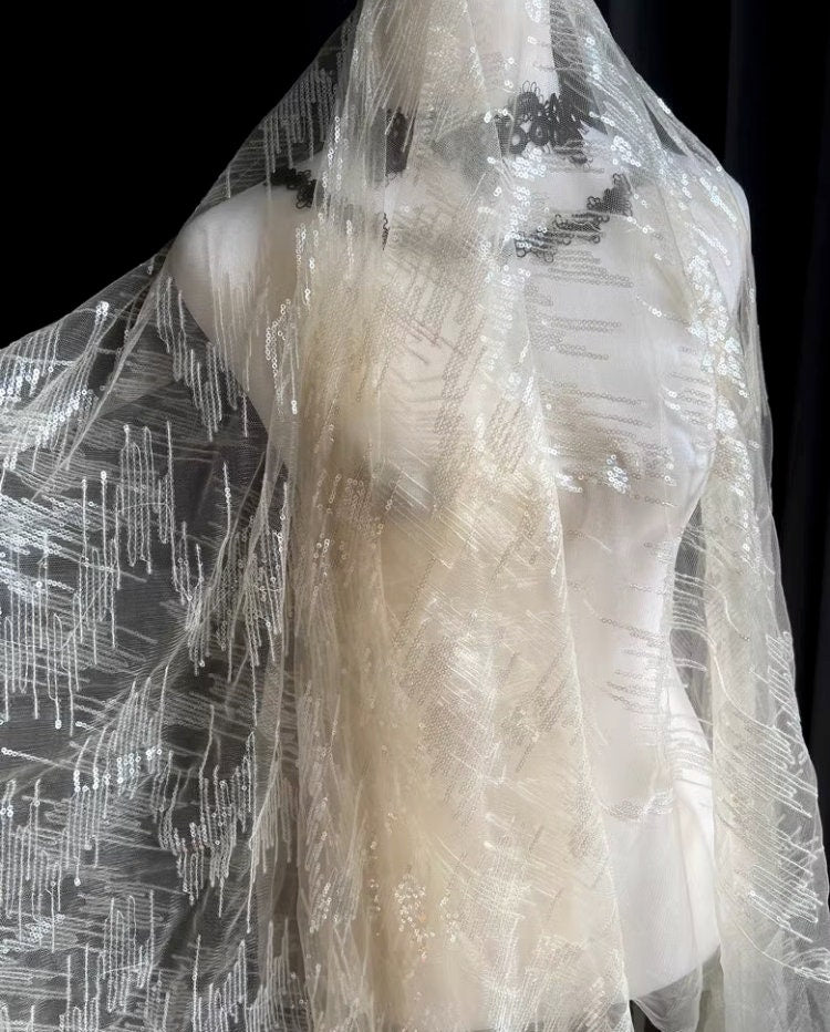 Tissu en maille pailletée, 150 cm de large, polyester transparent, pour costumes et décorations de mariage