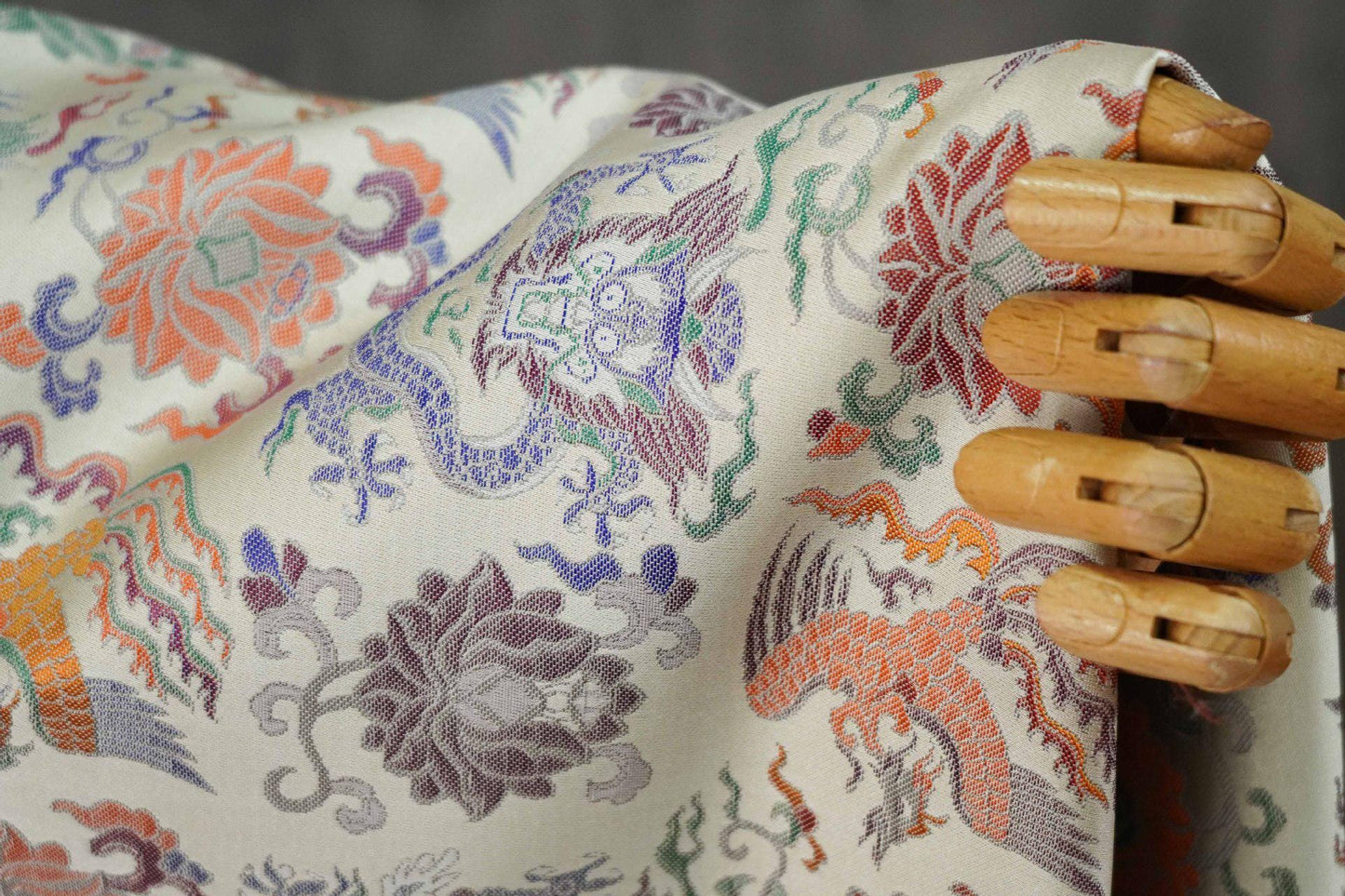 Dragon Brocade Fabric | Oriental Jacquard Sewing Material, 58"W