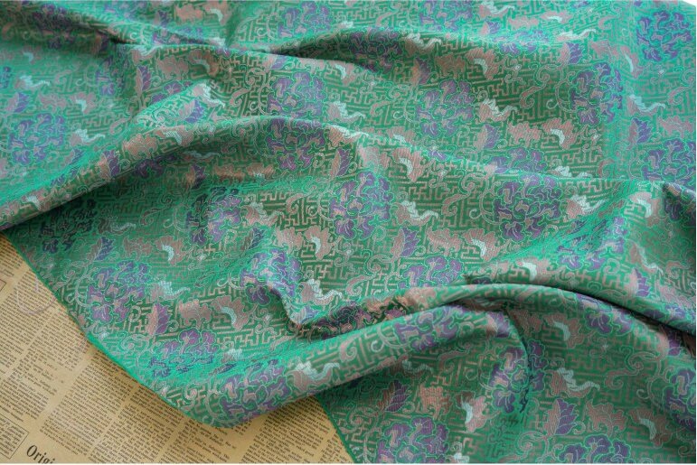 Floral Jacquard Brocade Fabric: Chinese Vase Design, 59" Wide - Poppylollipop