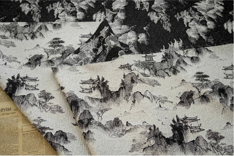 Tissu brocart jacquard à motifs floraux chinois, idéal pour la confection de vêtements et d'ameublement.