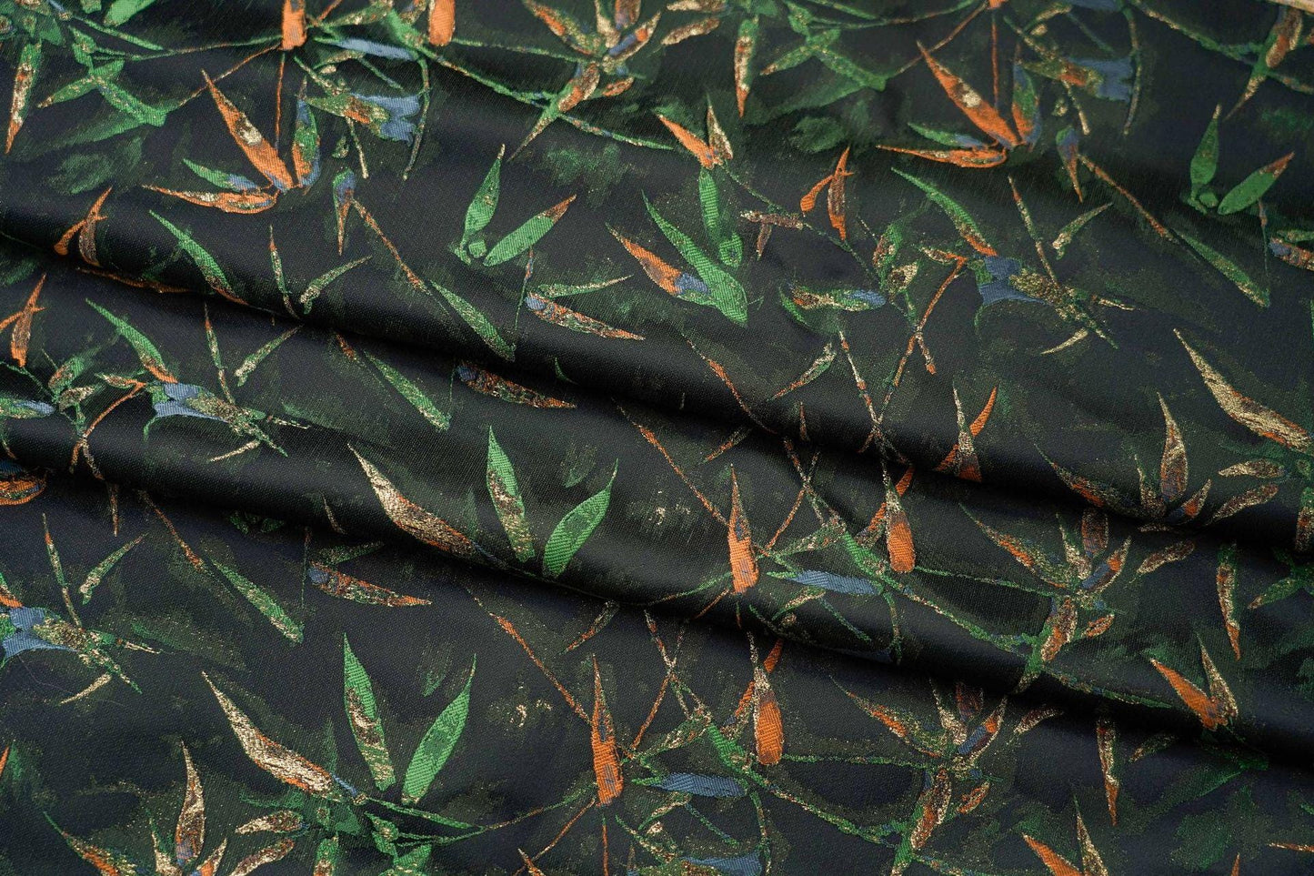 Dark Green Bamboo Jacquard Satin Fabric - 65" Wide