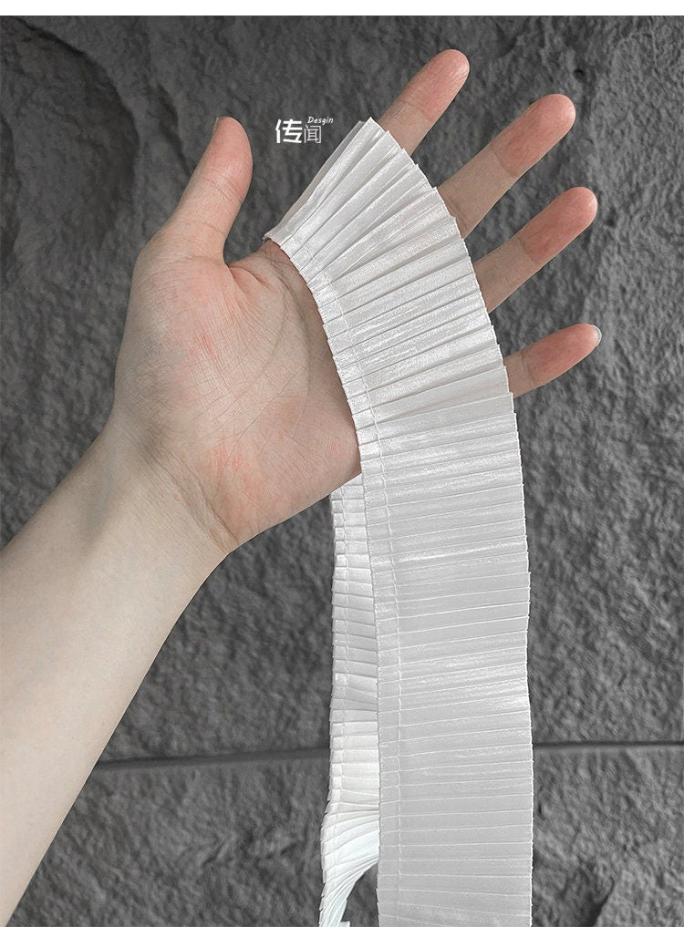 White Crinkled Organza Fabric: 3D Ruffle Trim, 5cm Wide