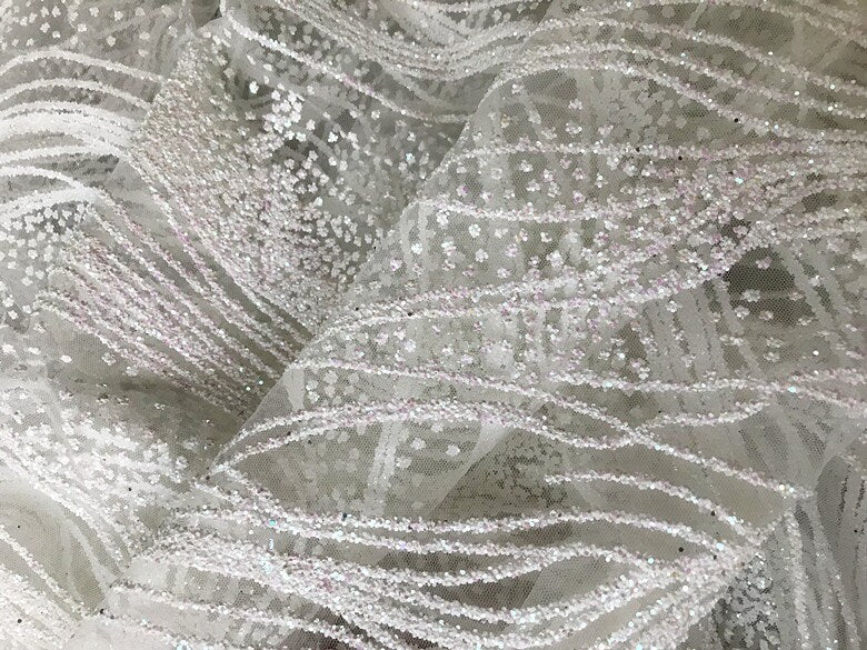 Tissu polyester effet vague brillante : voile à paillettes bronzées, 150 cm de large