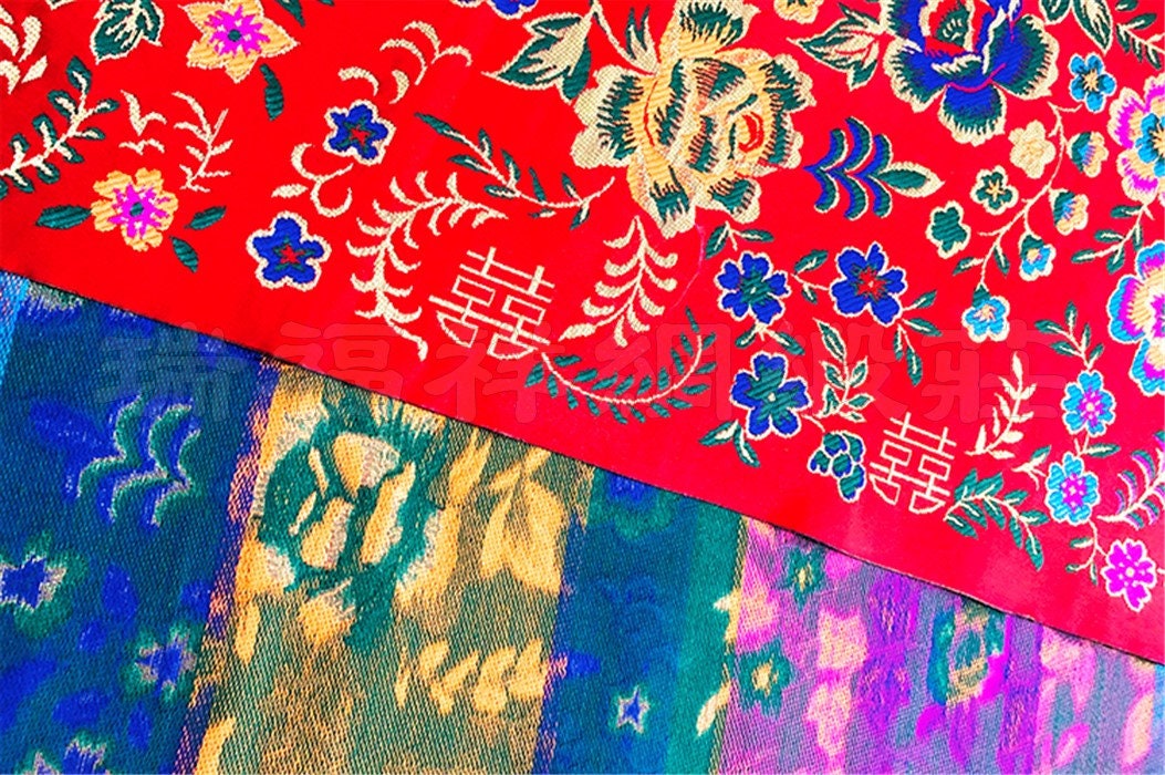 Chinese Wedding Cheongsam Fabric: Double XI Embroidery, Tapestry Satin Brocade