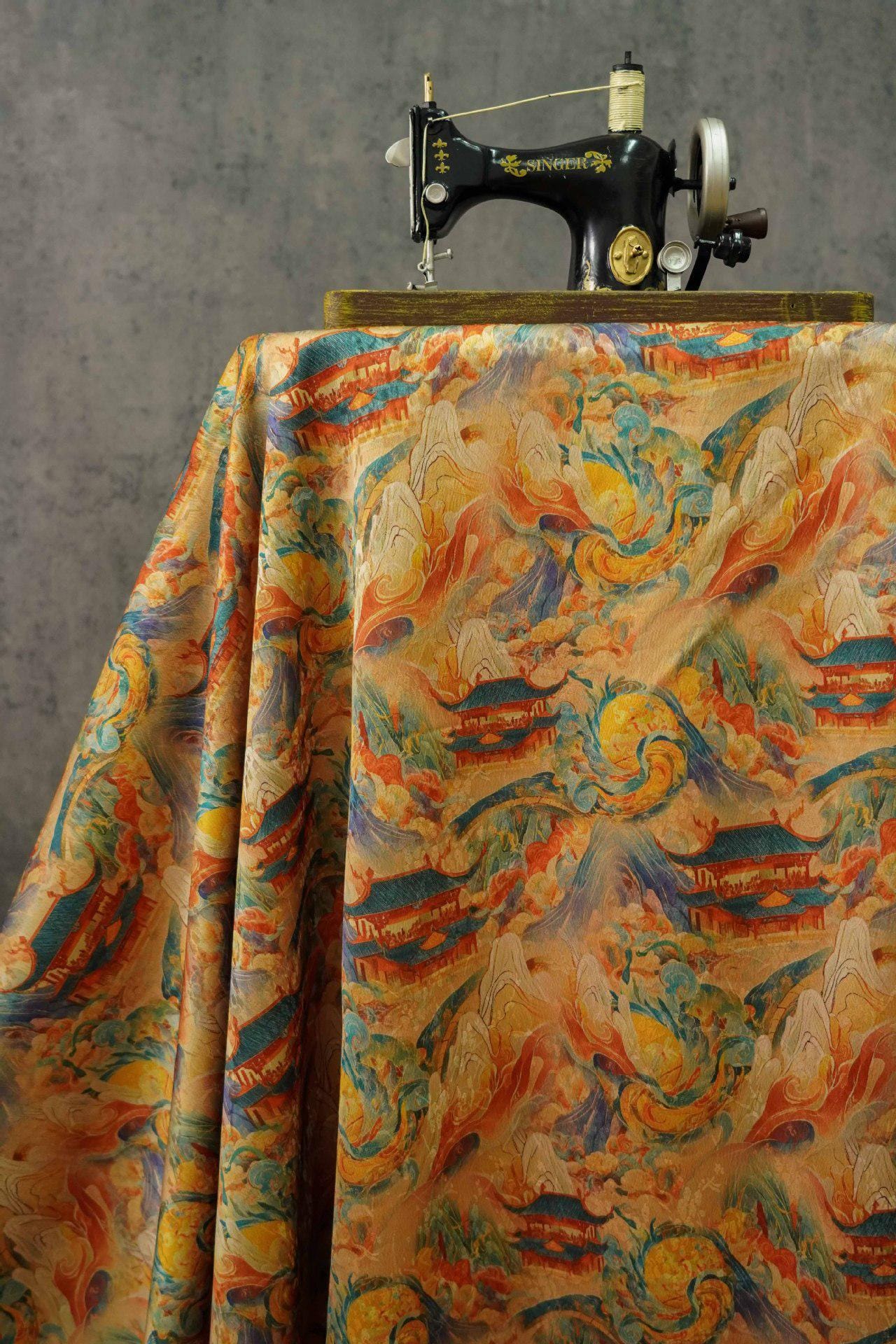 Dunhuang Tea Silk Fabric: Rich Texture Satin, 55"W