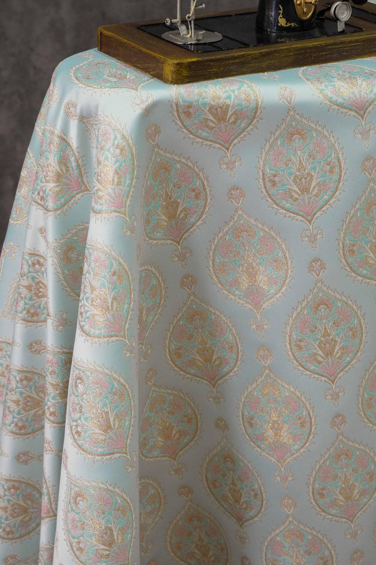 Gold Thread Jacquard Fabric: Foil Peacock Feather Upholstery, 59" Wide