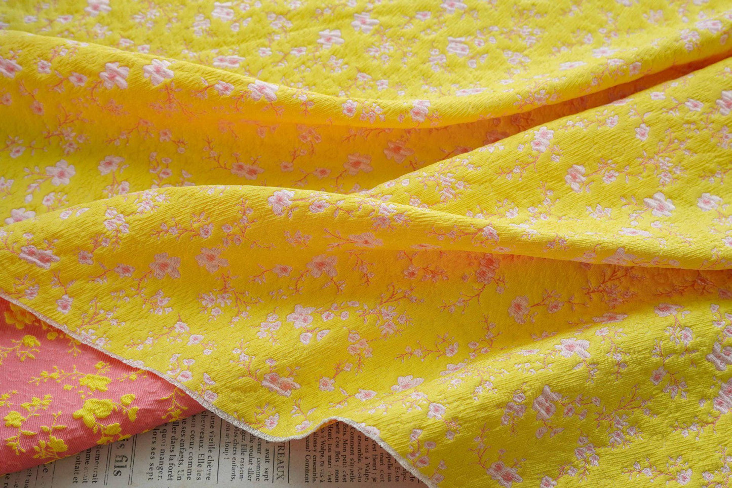 3D Embossed Pink Floral Yarn-Dyed Fabric for Vest, Curtains, Home D��cor & Quilting"wide
