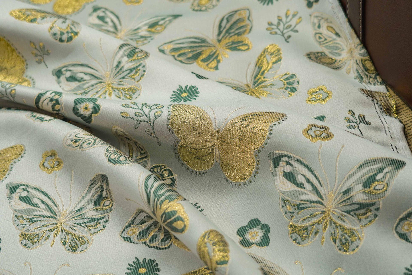 Gold Thread Butterfly Jacquard Fabric: Beige Costume & Upholstery Fabric