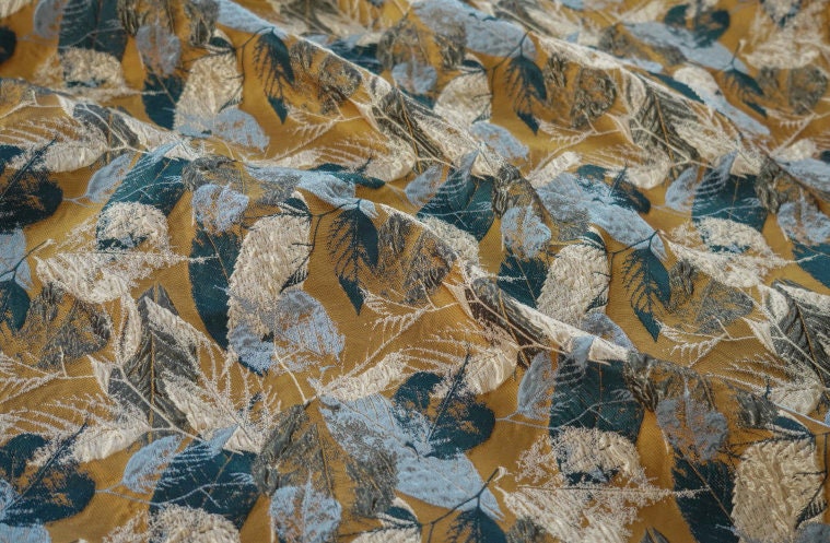 Tissu jacquard à motif de feuilles d'automne : style peinture à l'huile, pour l'ameublement et la couture, 155 cm de large