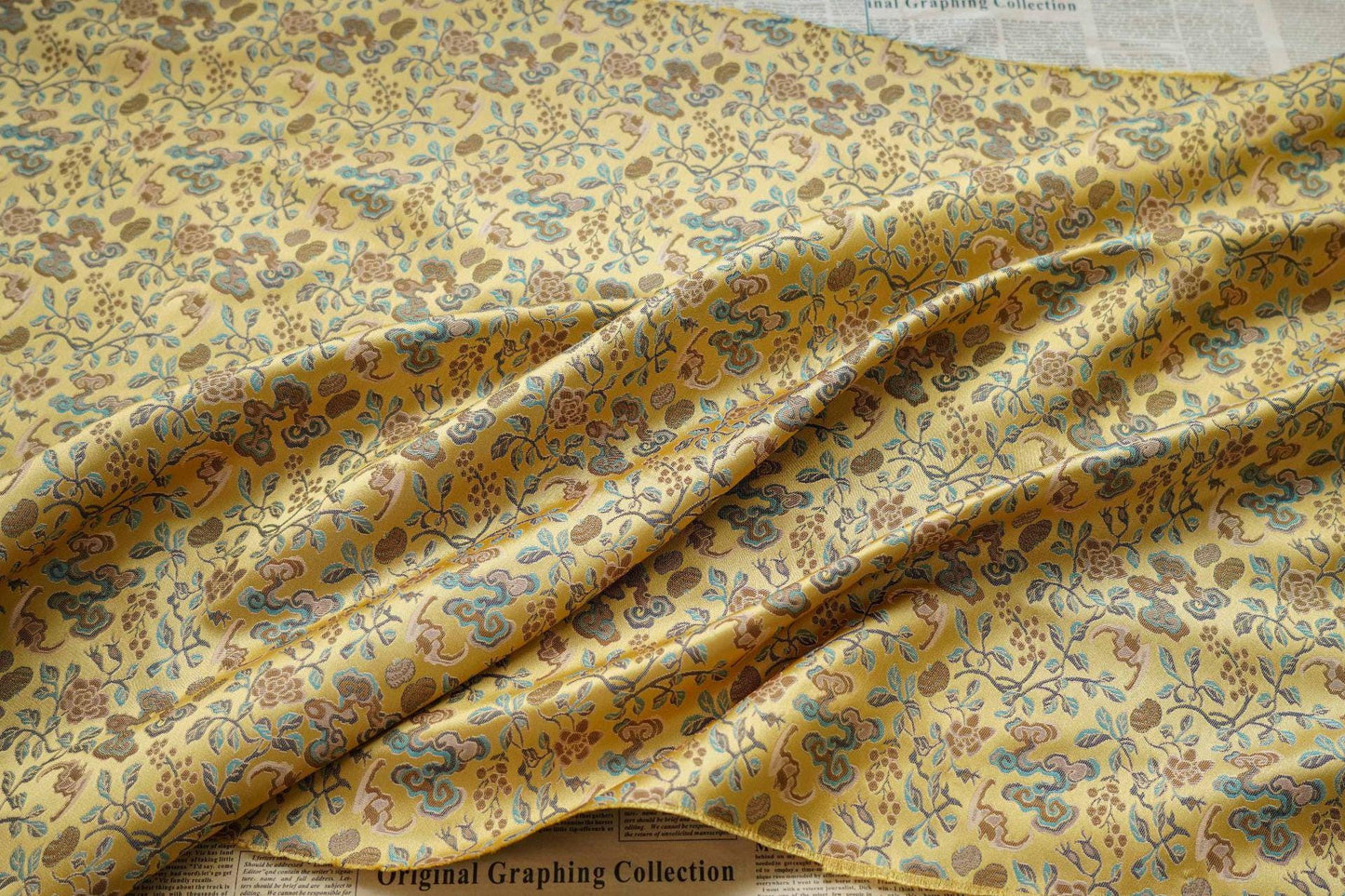 59"W Chinese Silk Brocade Fabric: Fu Cloud Design