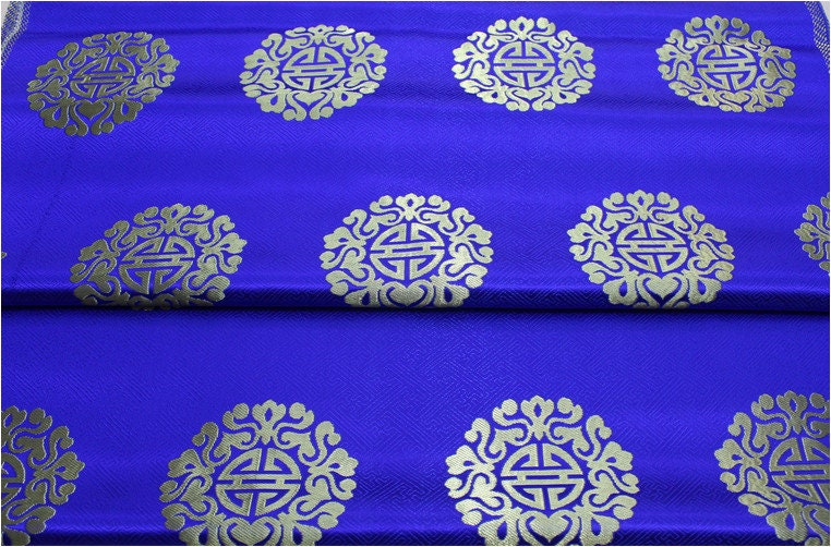 Brocart chinois : motif Fu & Shou, mélange soie et rayonne - Au mètre