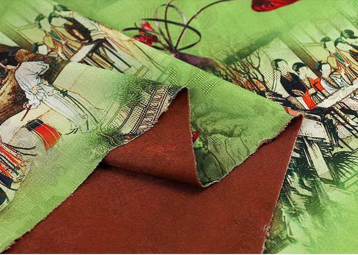 Tissu à imprimé floral botanique rouge : Ancient Lady Sewing Fabric, 150 cm de large