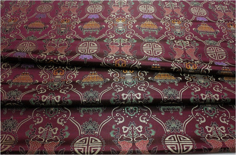 Pisces Double Fish Silk Brocade Fabric: 35"W Cheongsam Material