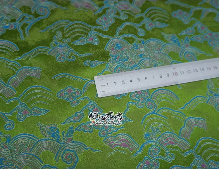 Ocean Waves Brocade Fabric: 29.5"W Silk Rayon Jacquard