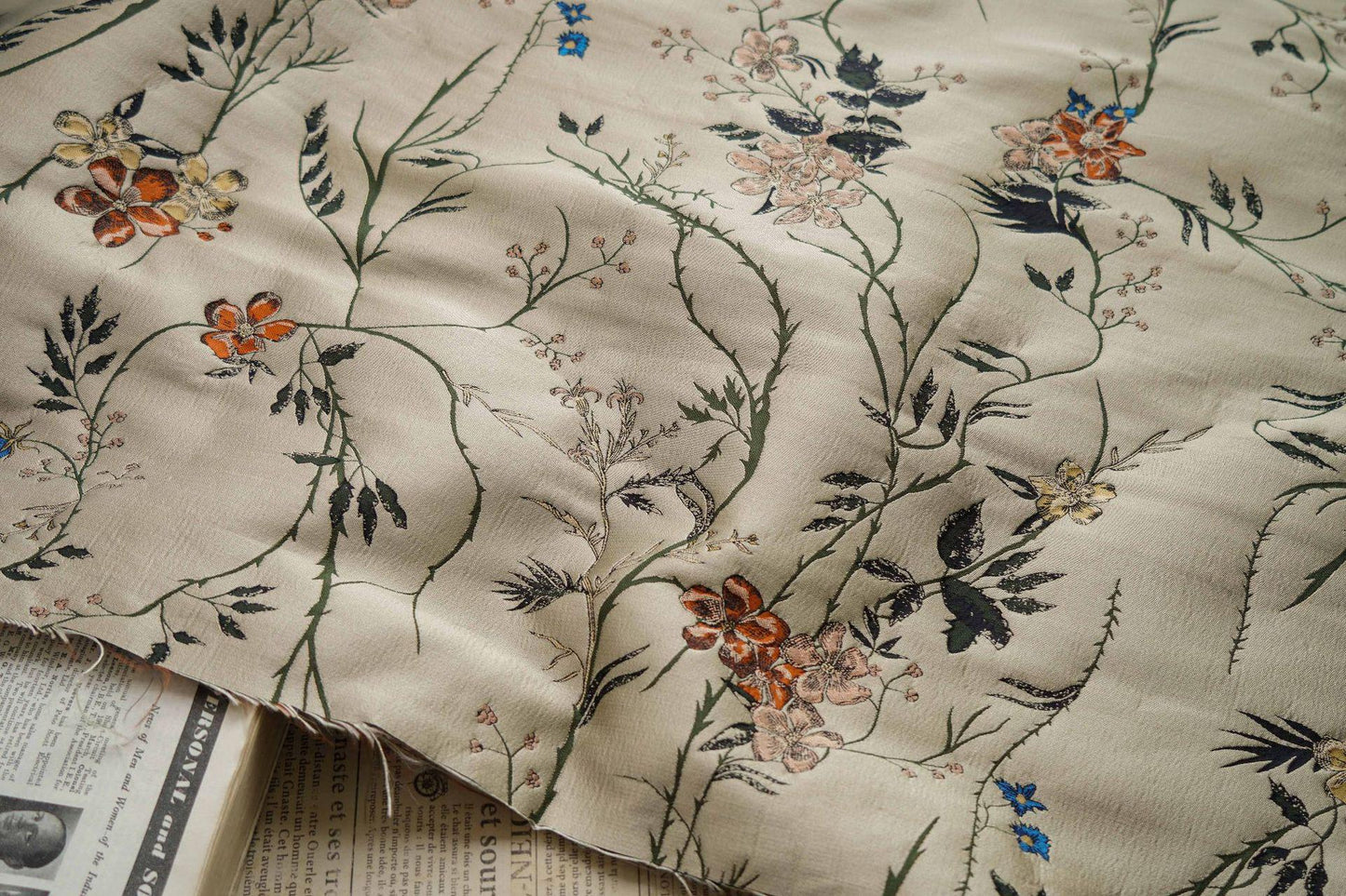 Floral Brocade Jacquard Fabric: Retro Palace Style, 59" Wide