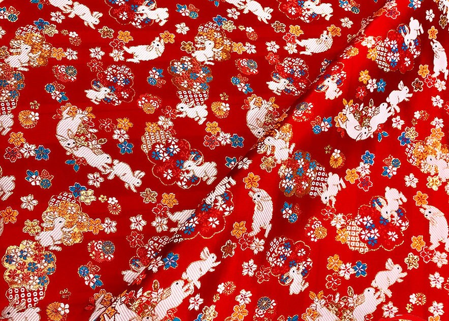 Sakura Rabbit Jacquard Brocade Fabric: 59" Wide Silk Rayon Blend