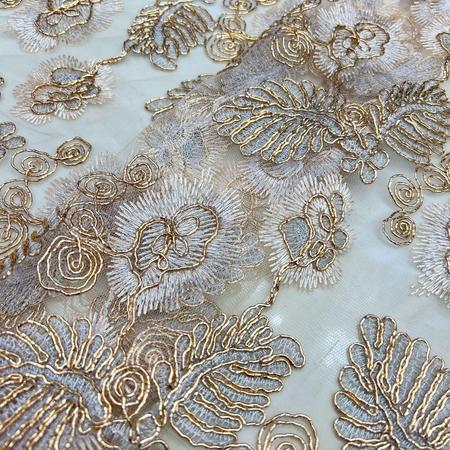 Golden Strands Embroidery Fabric: Luxury Wedding Dress Veil, DIY Accessories
