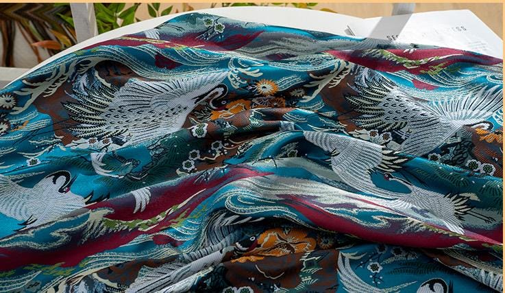 Kirin Nishijin Silk Brocade Fabric: Colorful Japanese Upholstery, Costume, Handbag - 29.5" Wide