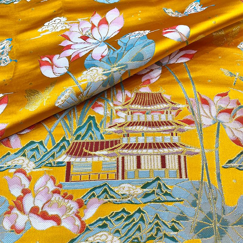 Ancient Architecture Jacquard Brocade Fabric - 59"W Silk Rayon Blend
