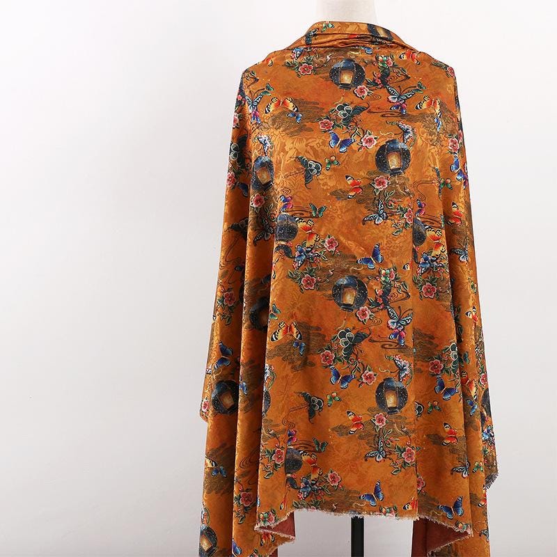 Ancient Roses Tea Silk Satin Fabric: Digital Print, 59" Wide - Poppylollipop
