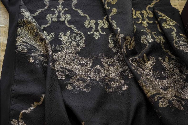 Gold Thread Jacquard Fabric: 3D Oil Painting Texture, 55" Wide