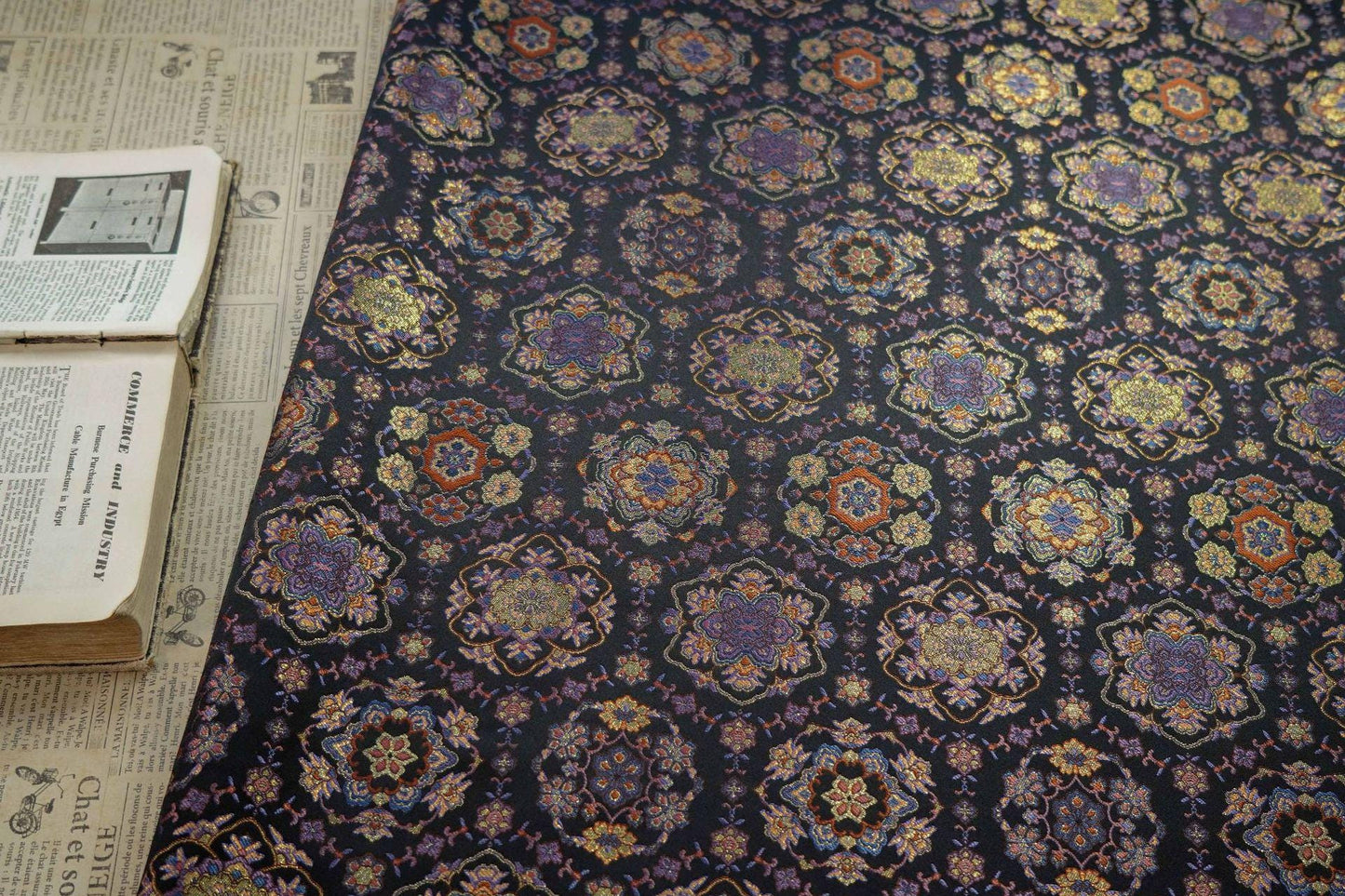 Mongolian Bada Pattern Fabric: Tibetan Style Upholstery, Costume, Decor (59"W, By The Meter)