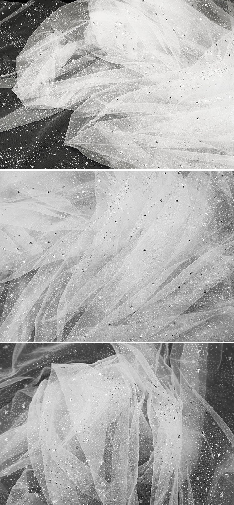 Galaxy Organza Fabric: Silver Foil Sheer Wedding Material