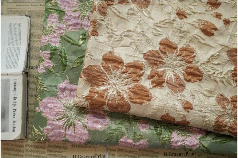 Gold Thread Jacquard Fabric: Pea Green 3D Designer Material - 58" Wide