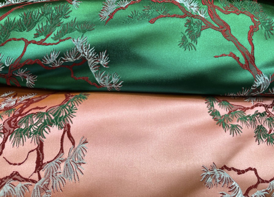 Pine Tree Silk Brocade Fabric: 59" Wide Upholstery & Sewing