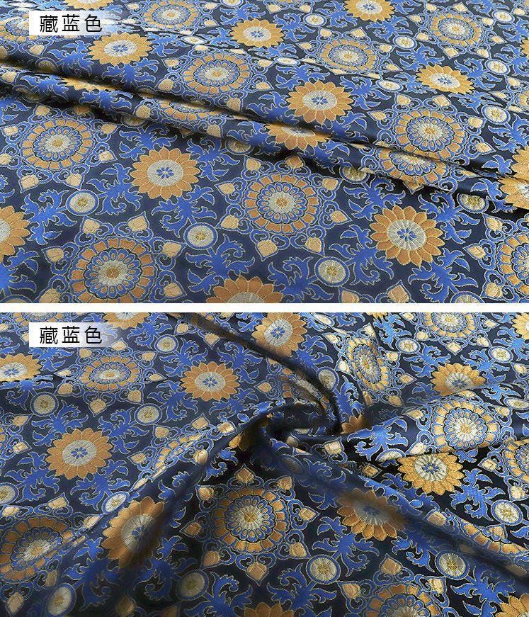 Navy Blue Zen Flower Brocade Fabric: 59" Wide, Upholstery & Costume