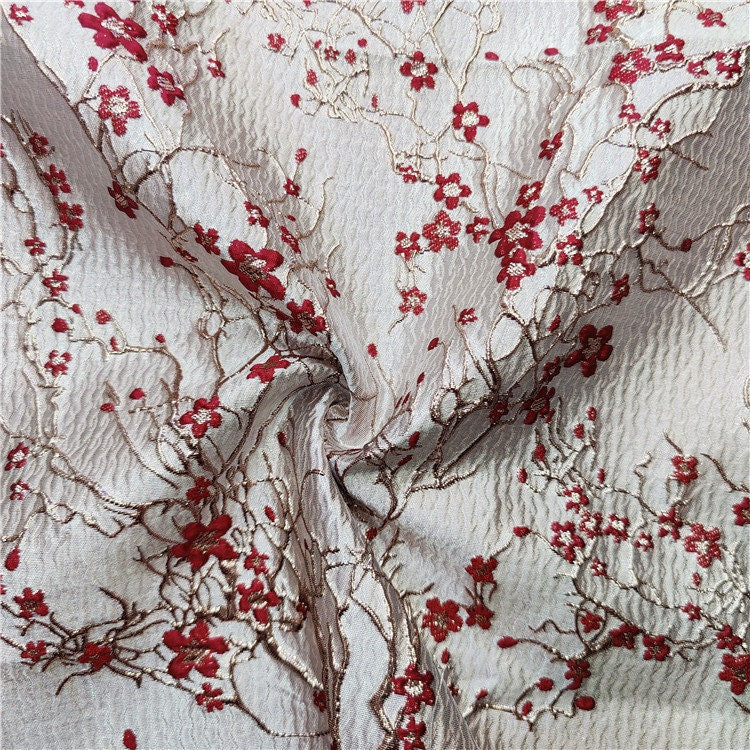 Gold Thread Jacquard Fabric: 3D Summer Leaves Upholstery, Prom Dress Sewing Fabric