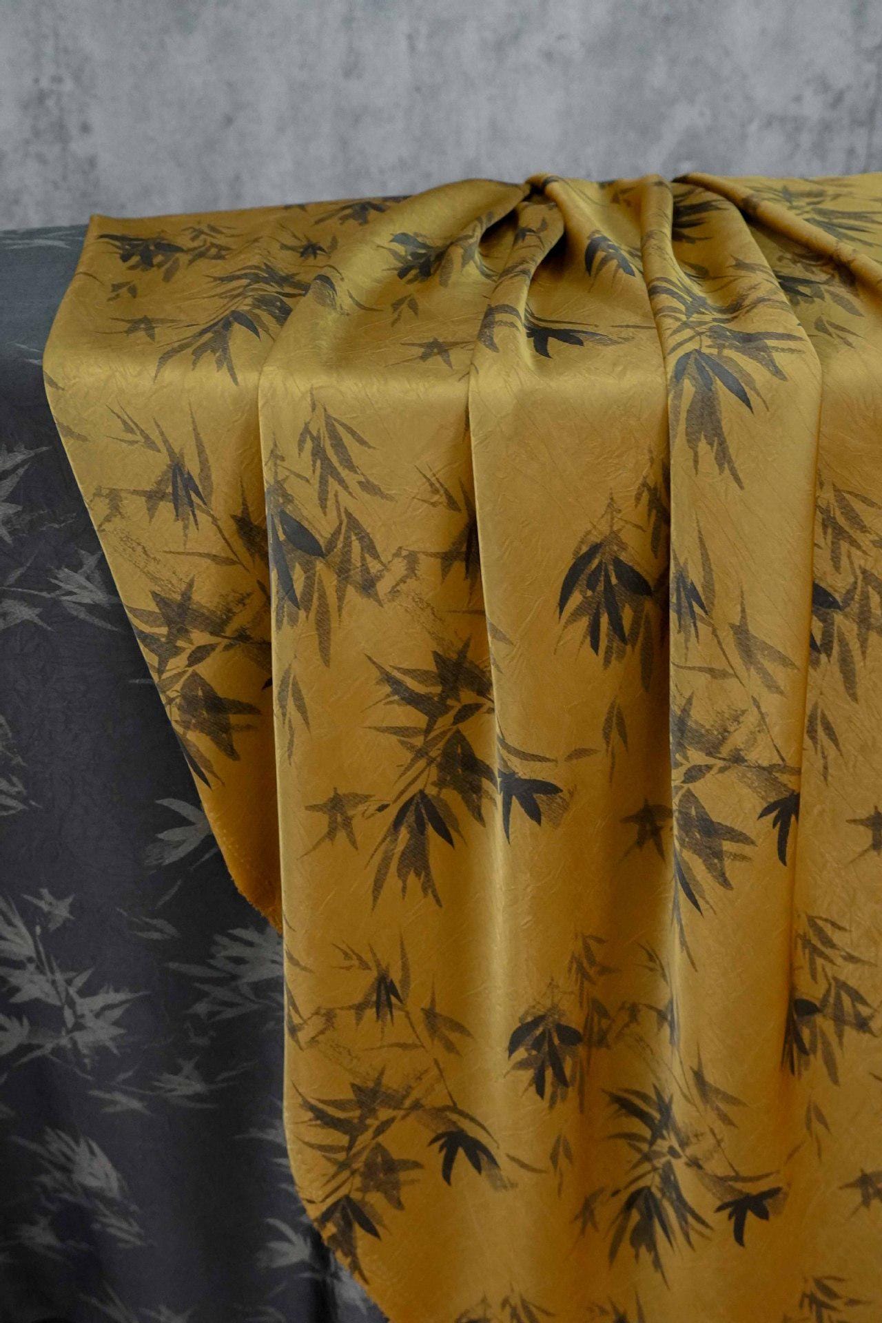 Bamboo Leaf Print Satin Rayon Fabric: Drapey Sewing Material