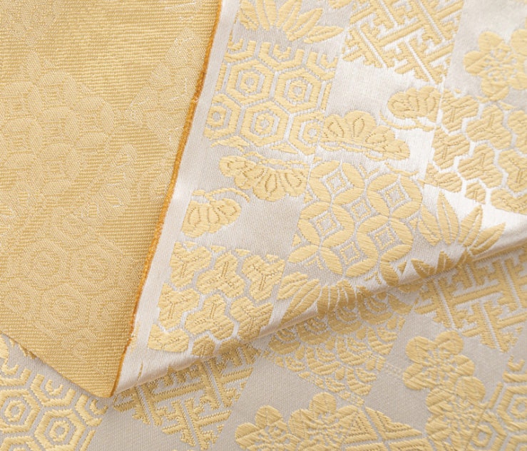 Nishijin Ori Jacquard Silk Brocade Fabric: Japanese Plaid, 59" Wide