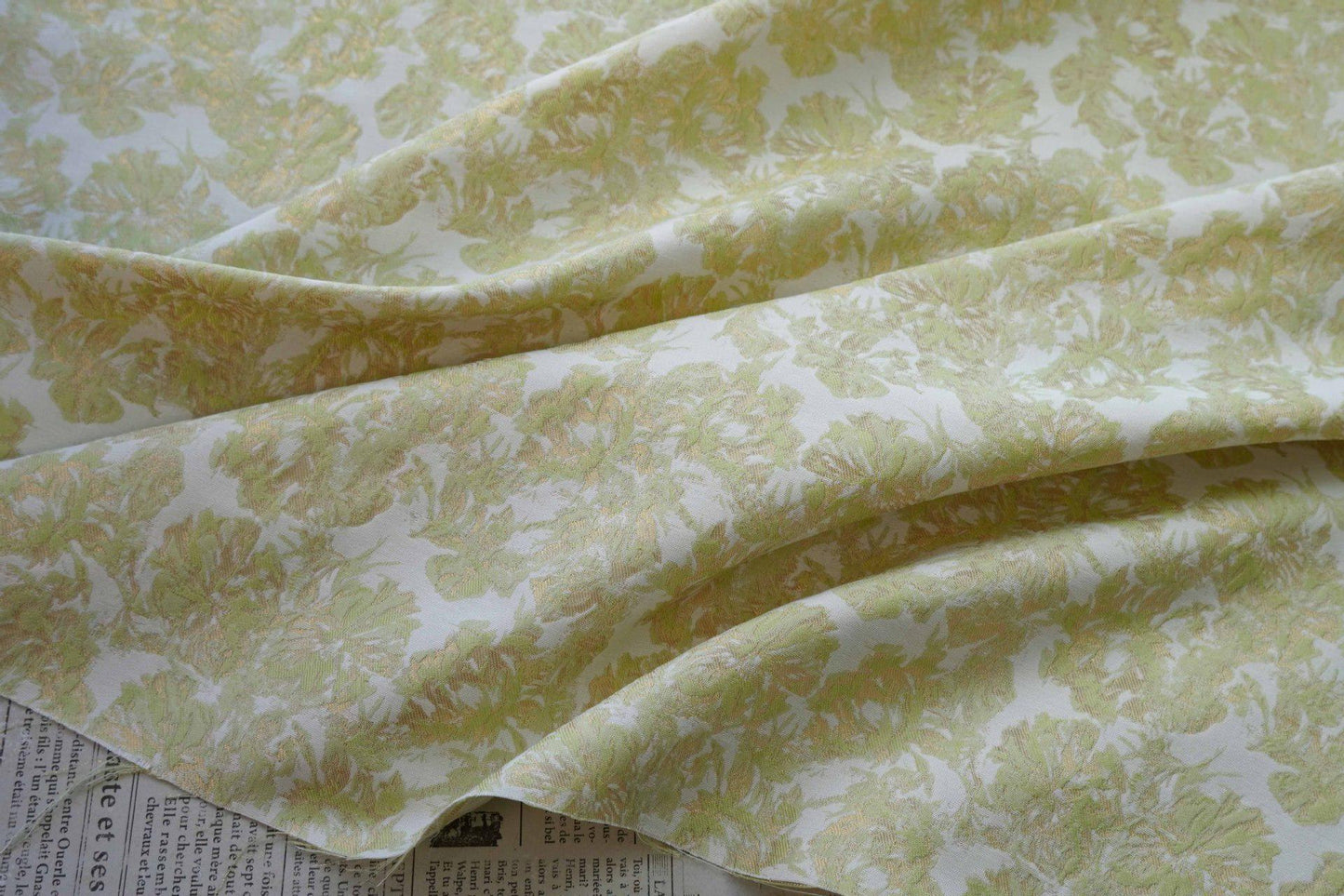 Embossed Yellow Floral Fabric ��� Abstract Woven Polyest" Wide
