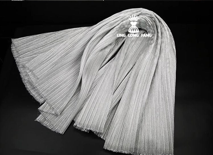 Pleated Organza Fabric: Shiny Crinkled Texture, 55" Wide