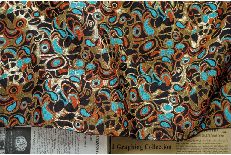 Gold Embossed Jacquard Fabric: Vintage Cashew Floral Design, 59" Wide