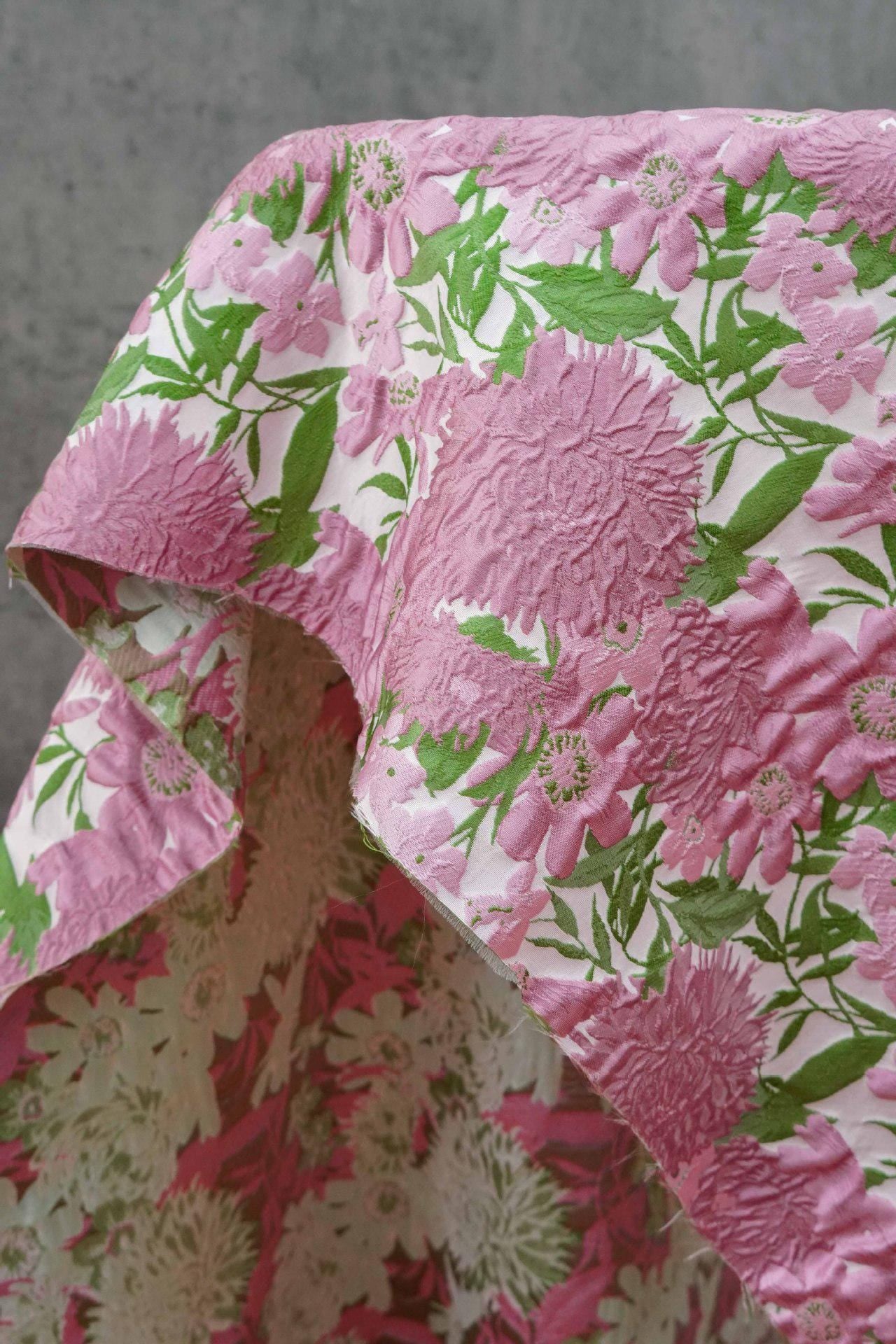 Vintage Pink Jacquard Fabric: 3D Embossed Woven Upholstery, Costume, Handbag - 54"W