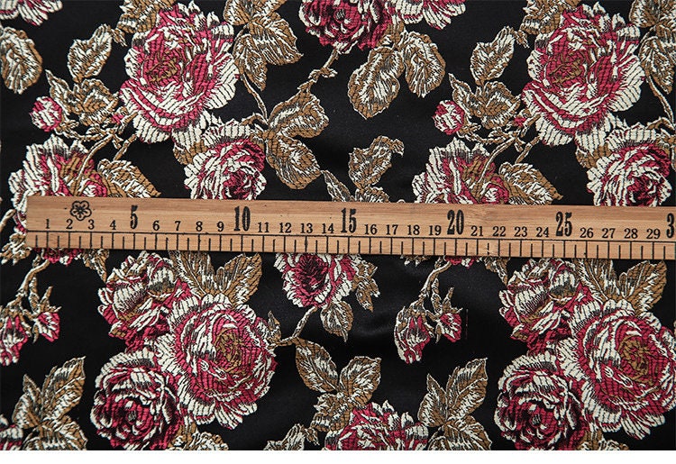 Red Peony Flower Brocade Fabric: Chinese Silk Wedding Fabric